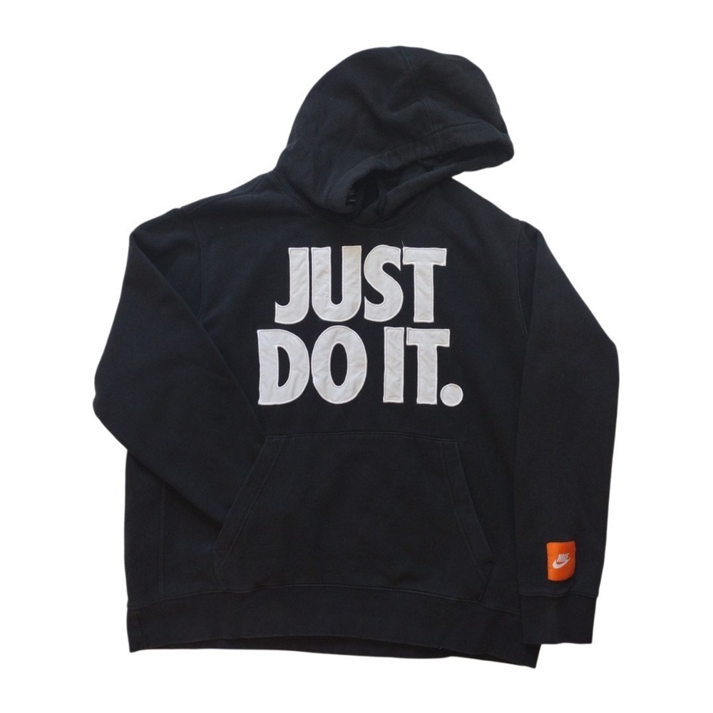 Vintage Nike Just Do It Hoodie Sweatshirt Men's XL Black Pullover Pocket 90s Y2K